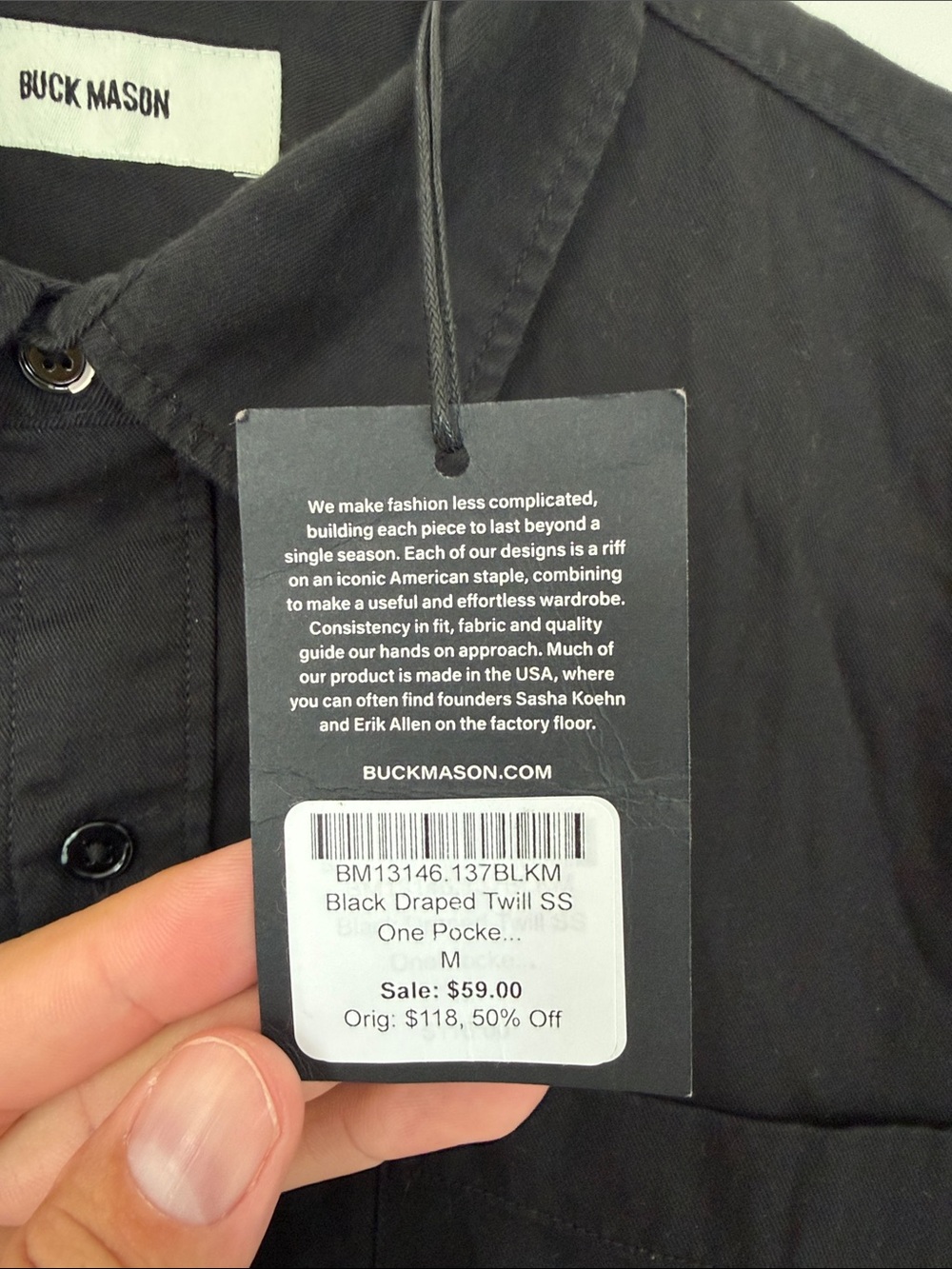 NWT Buck Mason Black Short Sleeve Casual Button-Down - Picture 2 of 3